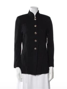 St John Classic Black Santana knit structured jacket with mandarin collar blazer